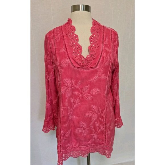 Soft Surroundings Pink Embroidered Boho Tunic Top Womens Size Medium - Picture 4 of 6